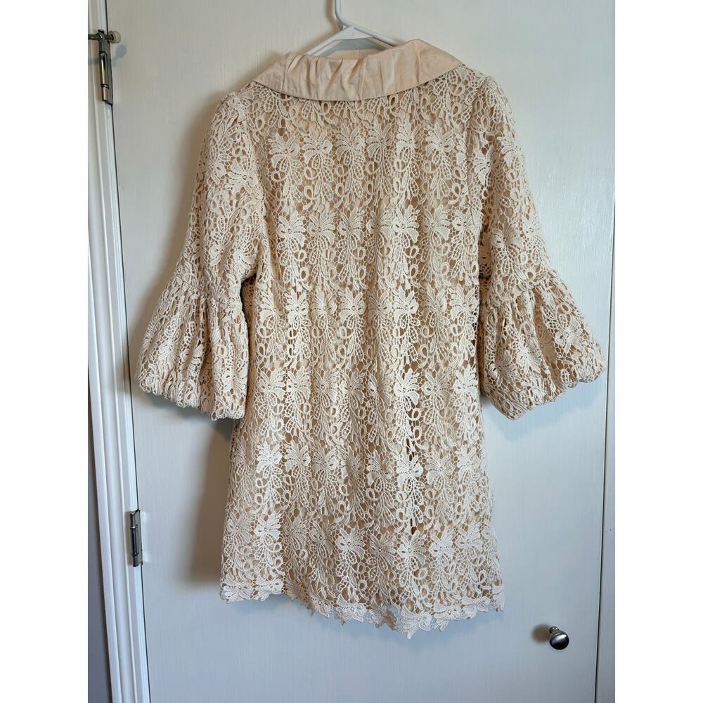 Anthropologie RYU Lace Jacket Cream Lined Collar Large Vintage Revival Romantic - Picture 2 of 8